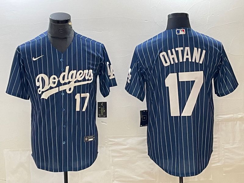 Men Los Angeles Dodgers 17 Ohtani Blue stripe Nike Game MLB Jersey style 13